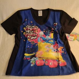Tooniforms DreamWorks Trolls No Party Like Trolls Scrubs Top Women's XS NWT